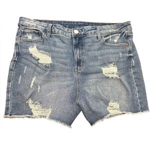 NOBO No Boundaries High-Rise Distressed Denim Shorts | Size 18 | Dark Wash